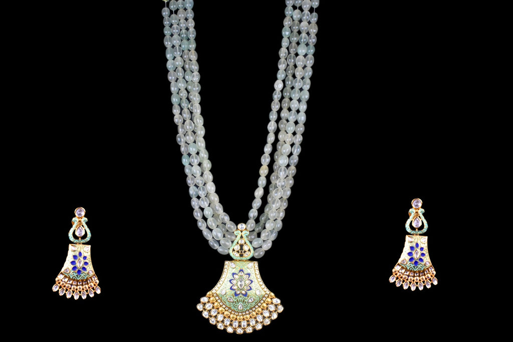 Traditional Rajasthani Meenakari Kundan Pendant Necklace With Emralds Beads Necklace By Asp Fashion Jewellery