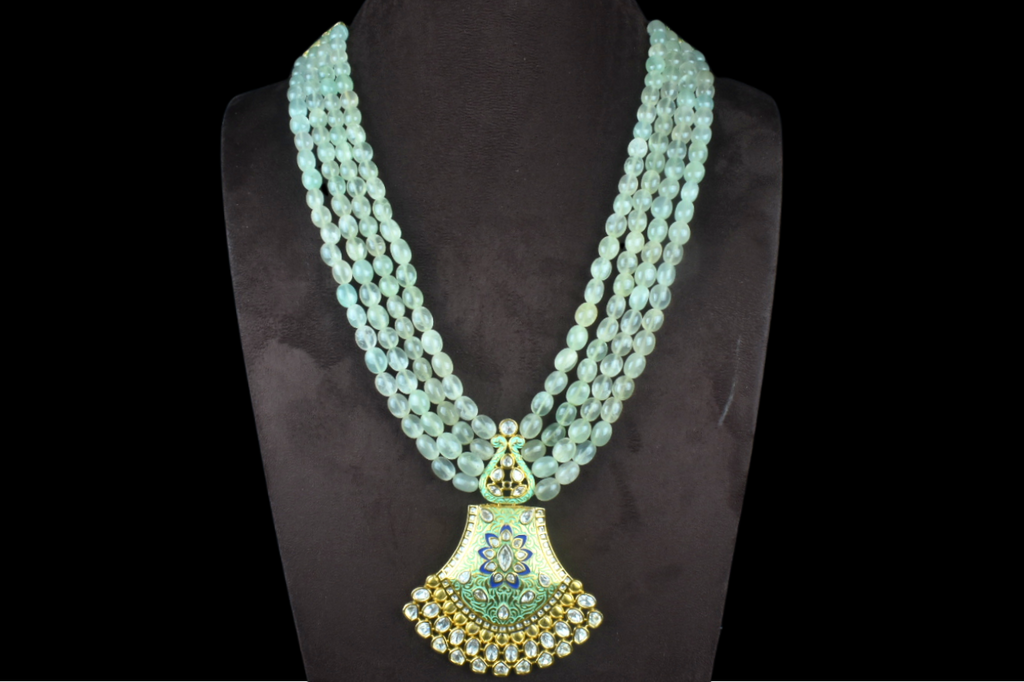 Traditional Rajasthani Meenakari Kundan Pendant Necklace With Emralds Beads Necklace By Asp Fashion Jewellery