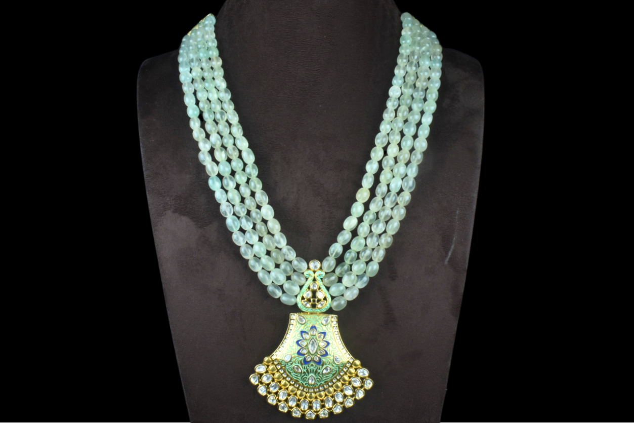 Traditional Rajasthani Meenakari Kundan Pendant Necklace With Emralds Beads Necklace By Asp Fashion Jewellery