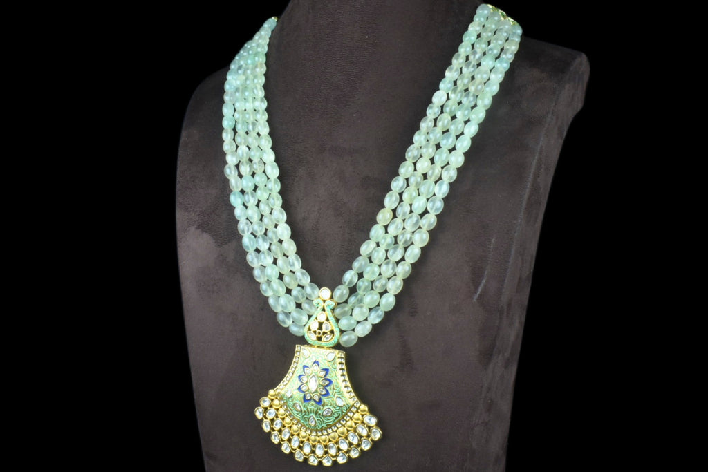 Traditional Rajasthani Meenakari Kundan Pendant Necklace With Emralds Beads Necklace By Asp Fashion Jewellery
