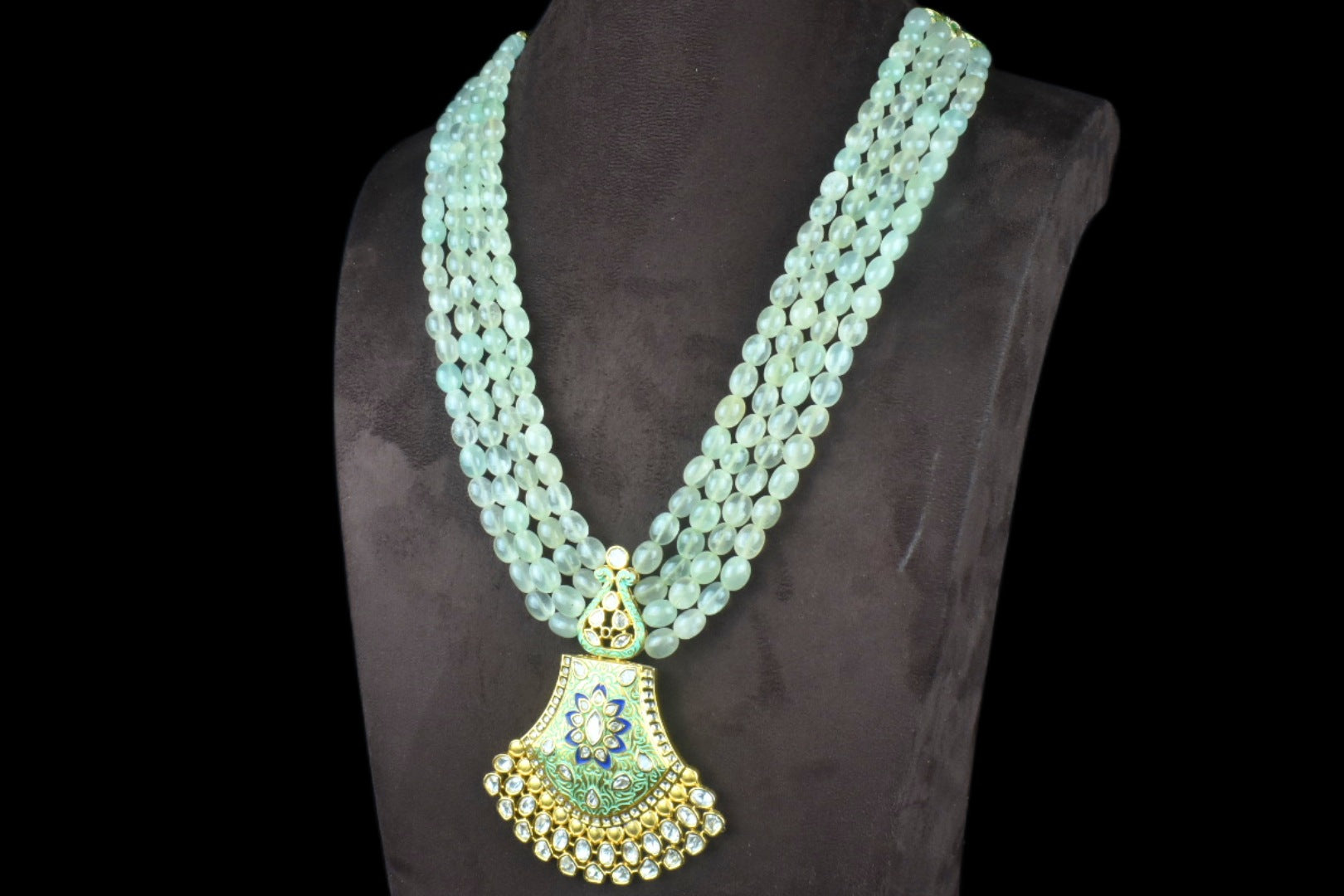 Traditional Rajasthani Meenakari Kundan Pendant Necklace With Emralds Beads Necklace By Asp Fashion Jewellery