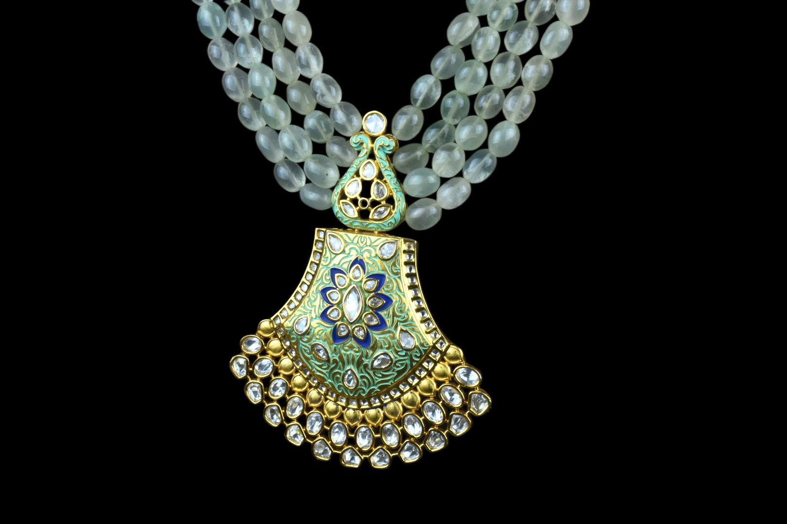 Traditional Rajasthani Meenakari Kundan Pendant Necklace With Emralds Beads Necklace By Asp Fashion Jewellery