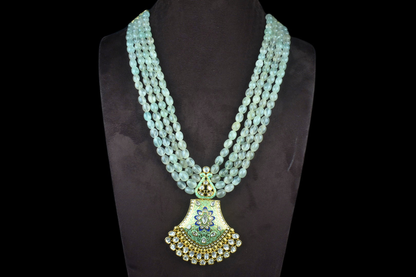 Traditional Rajasthani Meenakari Kundan Pendant Necklace With Emralds Beads Necklace By Asp Fashion Jewellery