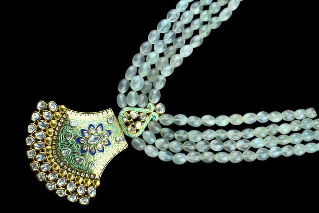 Traditional Rajasthani Meenakari Kundan Pendant Necklace With Emralds Beads Necklace By Asp Fashion Jewellery