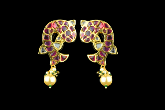 Fish shaped Kempu Studs Earrings By Asp Fashion Jewellery