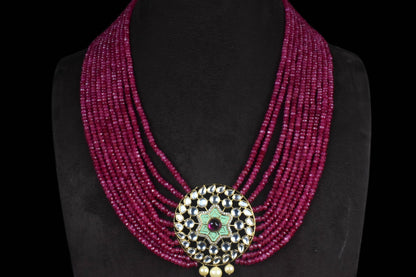 Ruby Beads Necklace with Kundan Pendant Set By Asp Fashion Jewellery