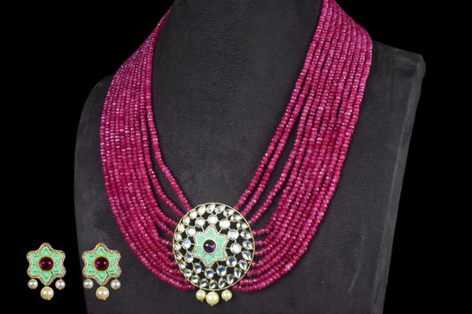 Ruby Beads Necklace with Kundan Pendant Set By Asp Fashion Jewellery 