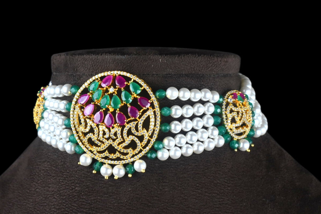 Cz Pendant & Beads Choker Set By Asp Fashion Jewellery