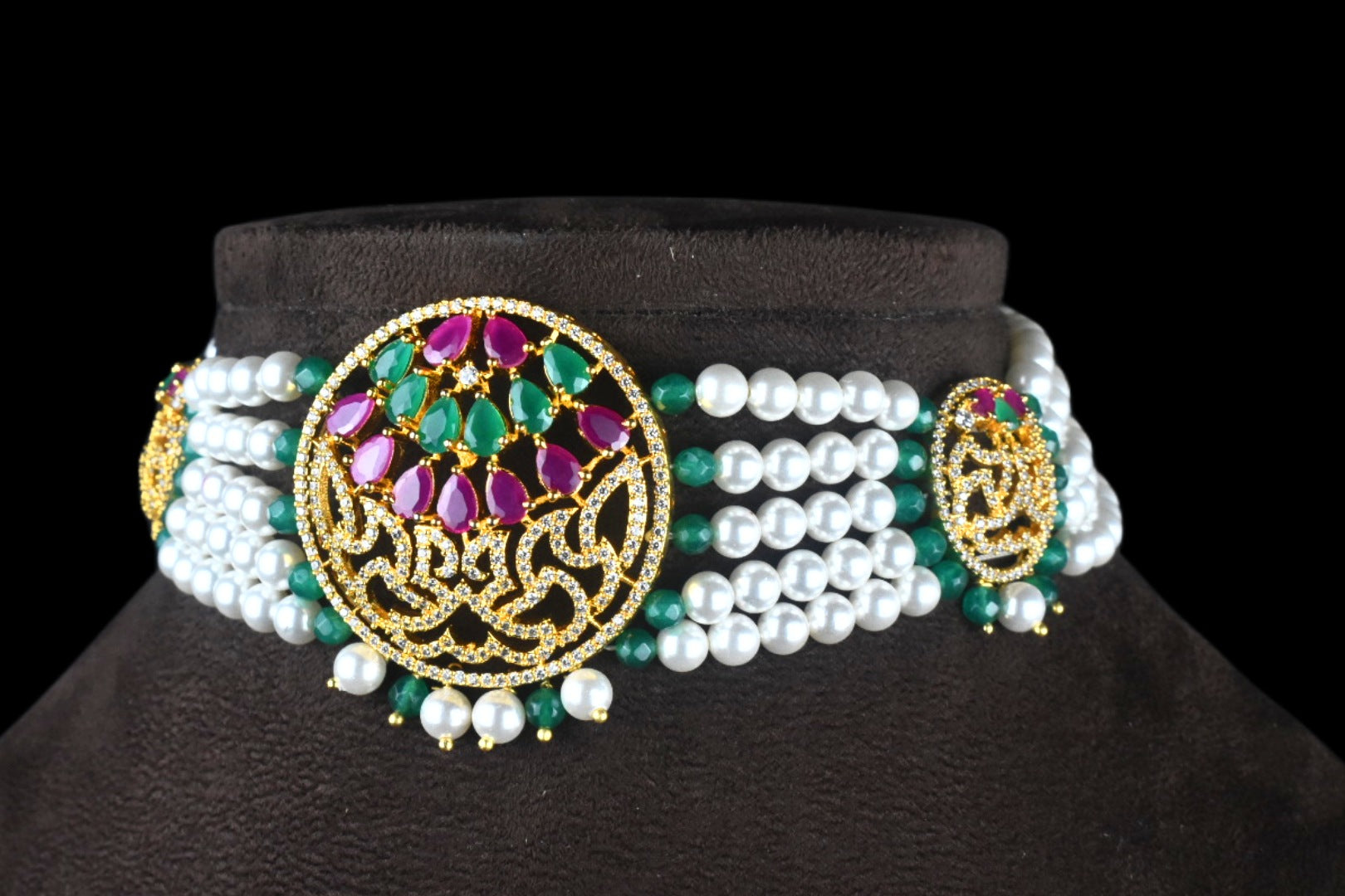 Cz Pendant & Beads Choker Set By Asp Fashion Jewellery