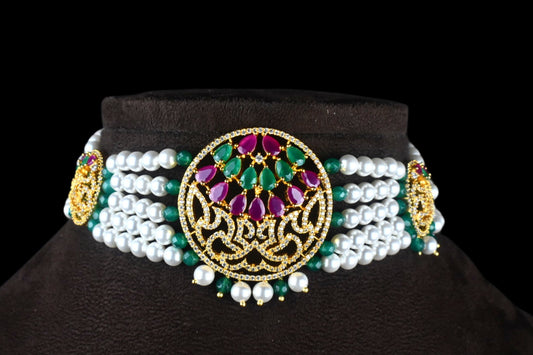 Cz Pendant & Beads Choker Set By Asp Fashion Jewellery
