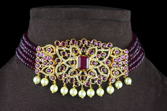 Kemp Pendant & Ruby Beads Choker Set By Asp Fashion Jewellery