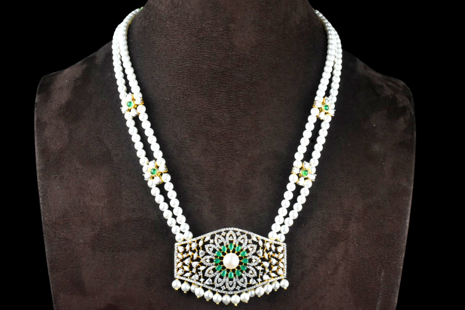 American Diamond Pendant Set With Pearls Necklace By Asp Fashion Jewellery