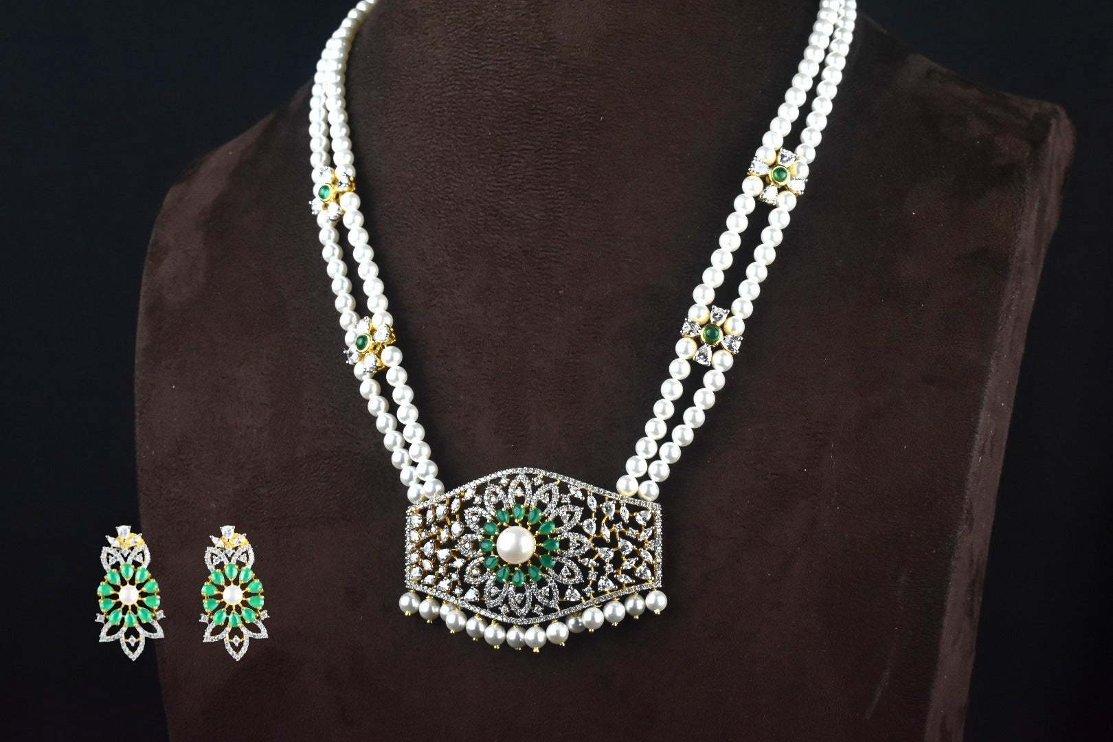 American Diamond Pendant Set With Pearls Necklace By Asp Fashion Jewellery