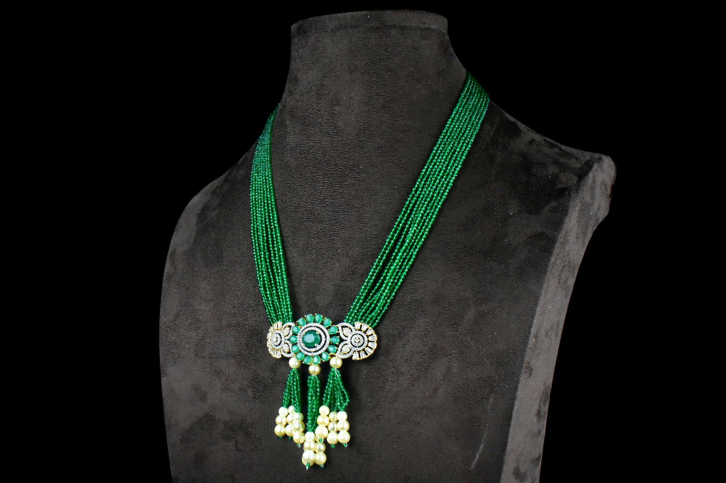 Stylish American Diamond Pendant Set With Emralds Beads Necklace By Asp Fashion Jewellery
