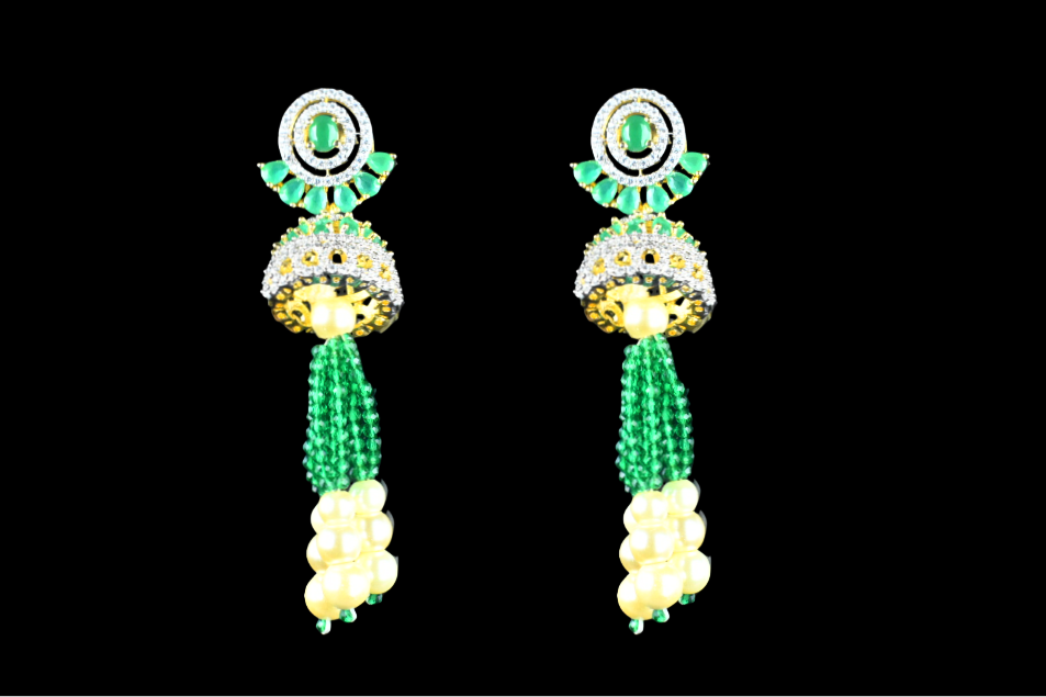 Stylish American Diamond Pendant Set With Emralds Beads Necklace By Asp Fashion Jewellery