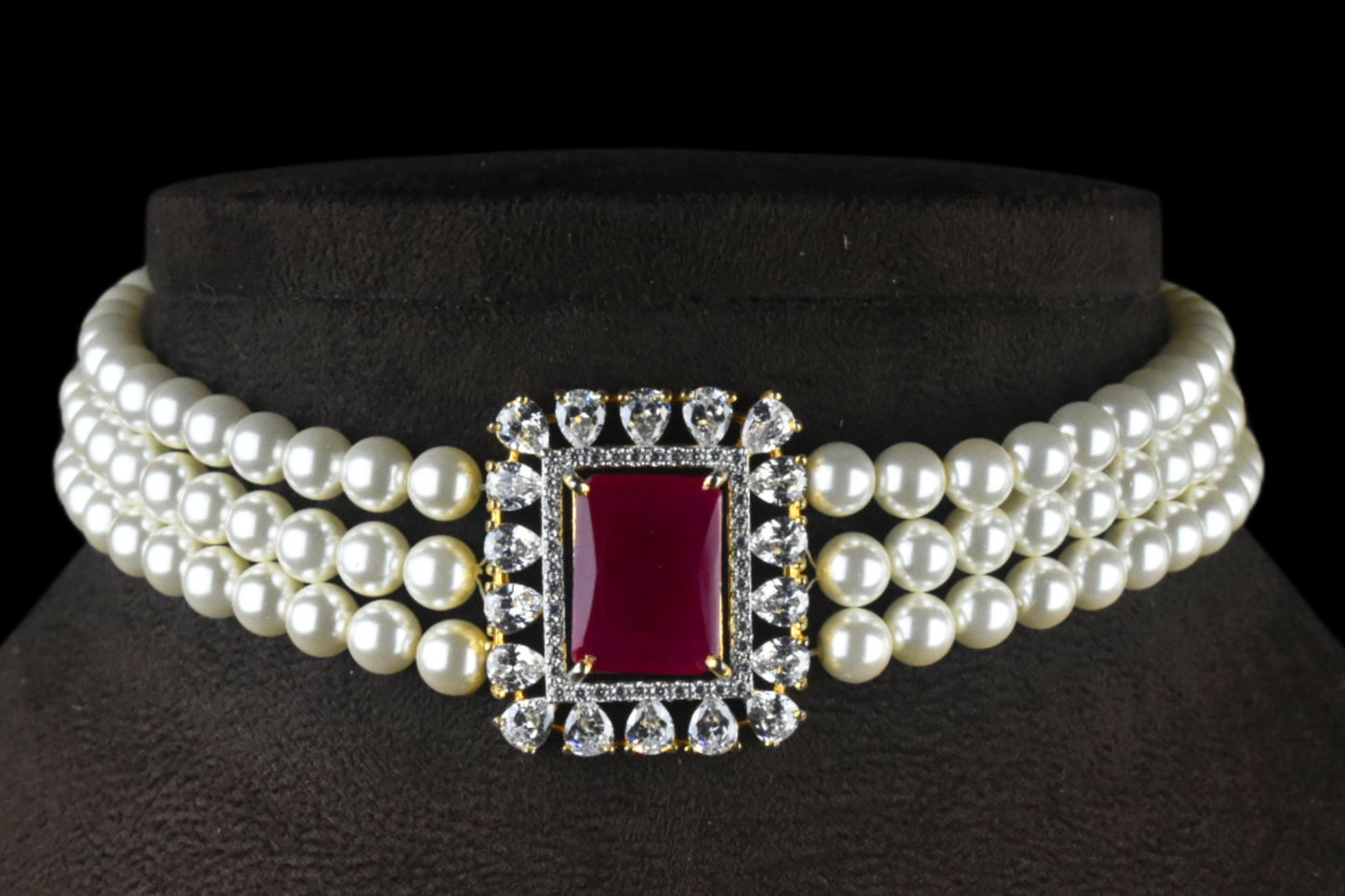 American Diamonds Brooch & Pearls Choker By Asp Fashion Jewellery