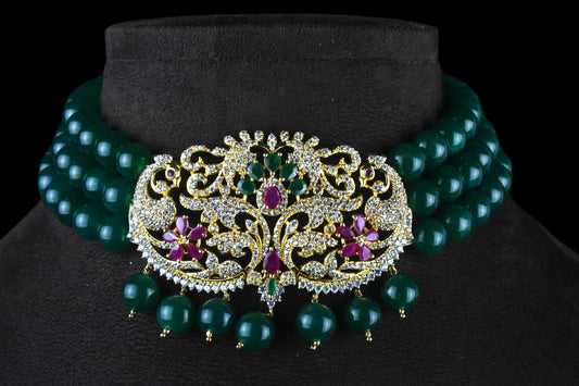 Cz Pendant & Emralds Beads Choker Set By Asp Fashion Jewellery