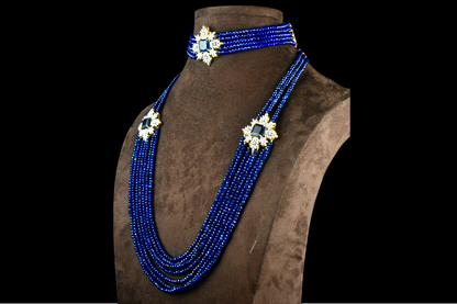 American Diamond Blue sapphire Beads Choker With Long Haram Combo Set By Asp Fashion Jewellery