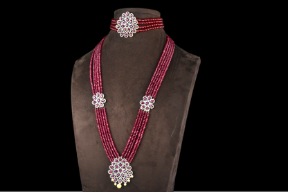 American Diamond Ruby Beads Choker With Long Haram By Asp Fashion Jewellery