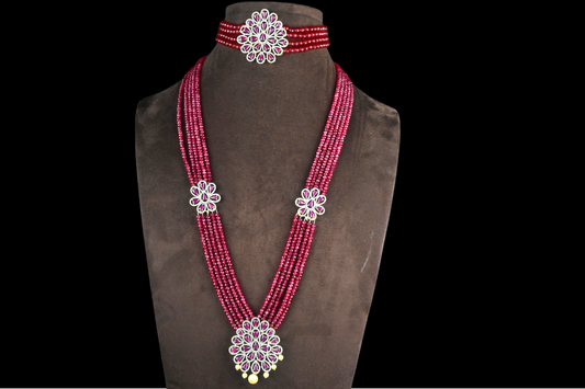American Diamond Ruby Beads Choker With Long Haram Combo set By Asp Fashion Jewellery