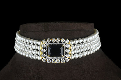 American Diamonds Brooch & Pearls Choker By Asp Fashion Jewellery