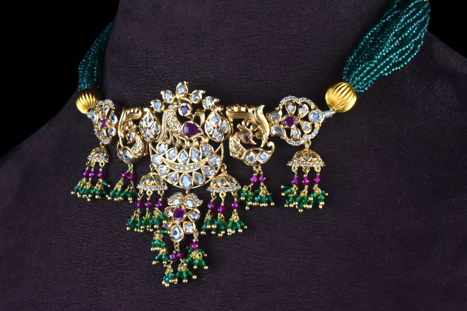 Cz Peacock Beads Choker Set By Asp Fashion Jewellery 