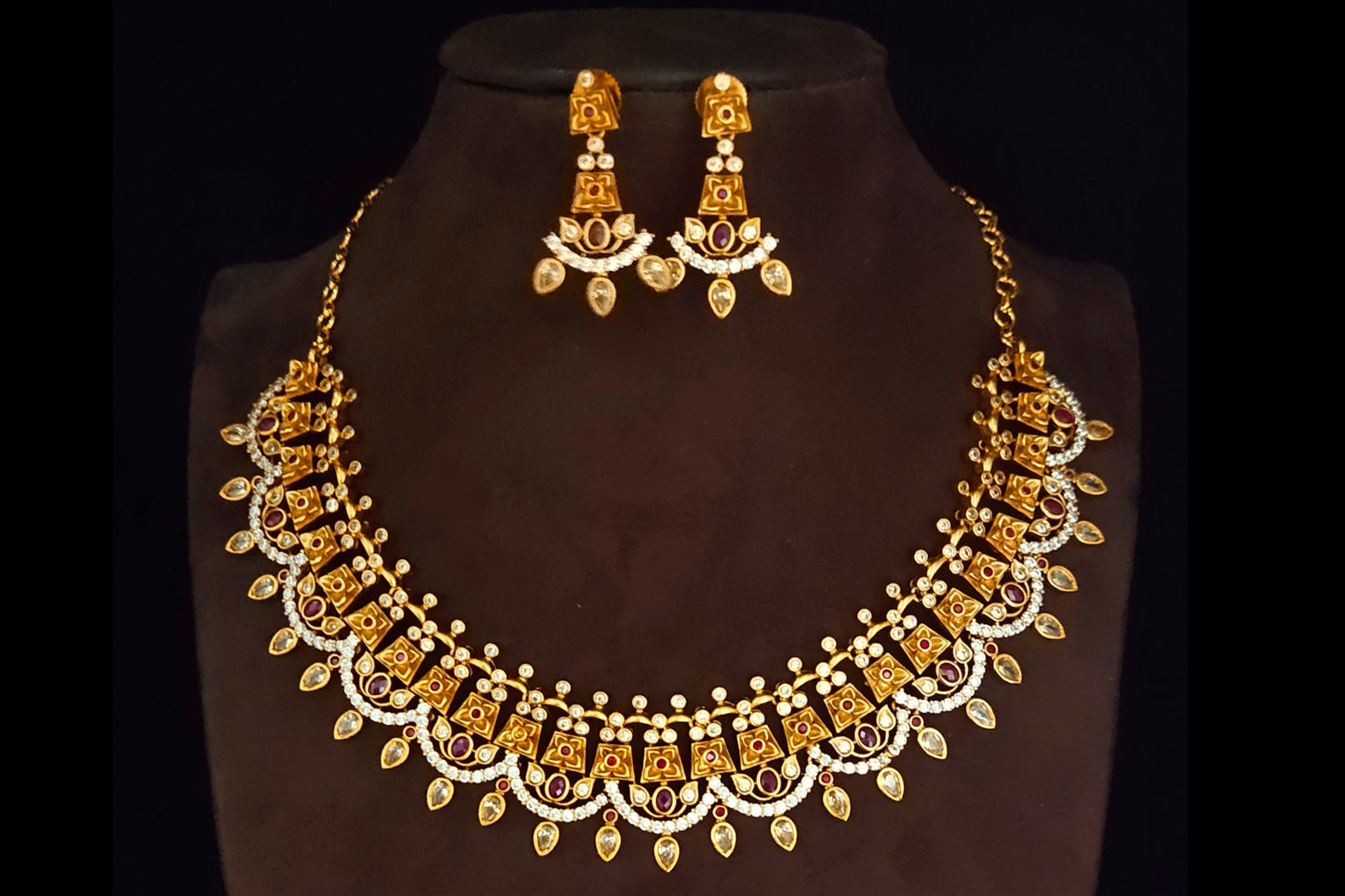 One Gram Gold Antique Cz Necklace Set By Asp Fashion Jewellery