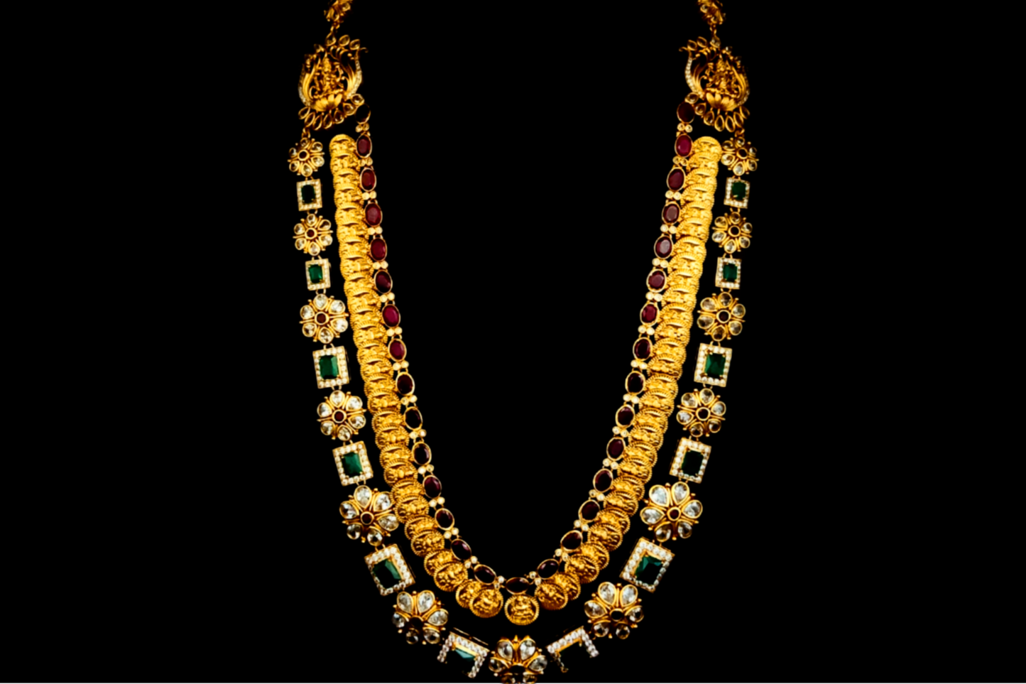 One Gram Gold Antique Two Layered Laxmi Kasu Necklace By Asp Fashion Jewellery