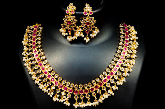 One Gram Gold  Polki Guttapusalu Necklace set By Asp Fashion Jewellery