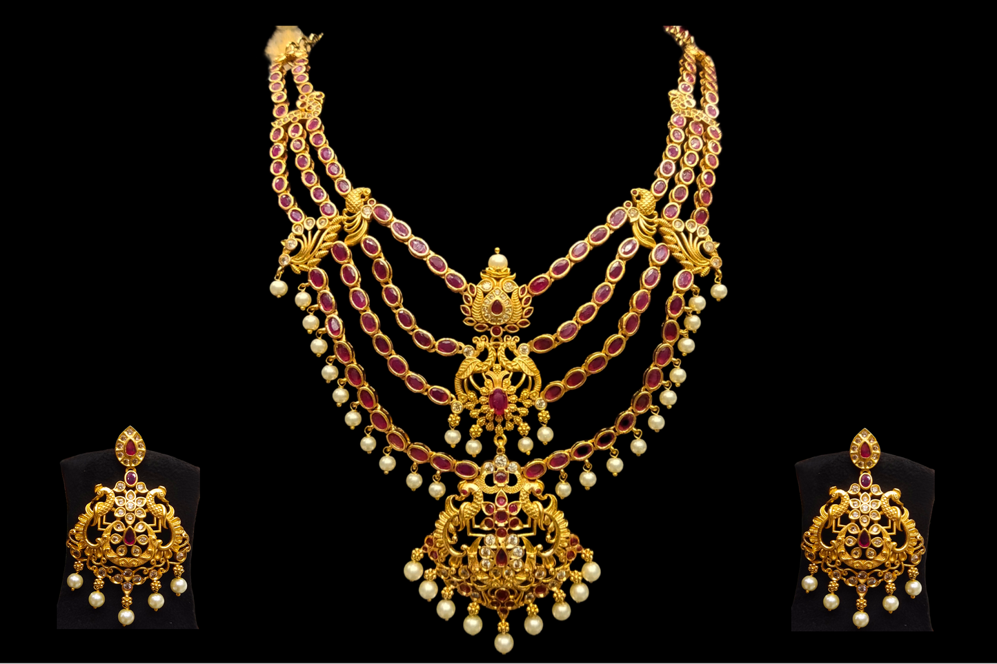 Antique Ruby Layered Necklace Set  By Asp Fashion Jewellery