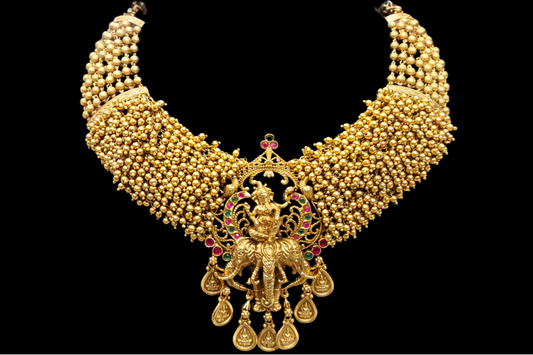 Golden Cluster Beads Temple Ganesh Necklace Set By Asp Fashion Jewellery