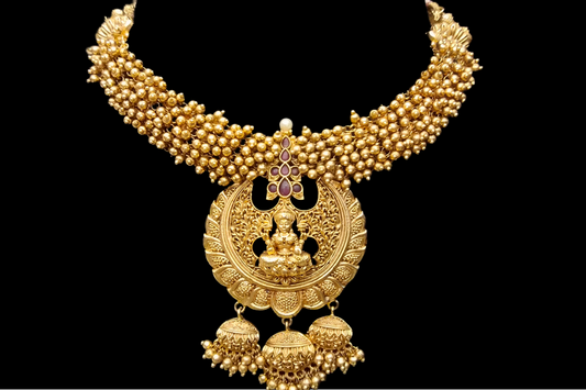 Golden Cluster Beads Temple Laxmi Necklace Set By Asp Fashion Jewellery