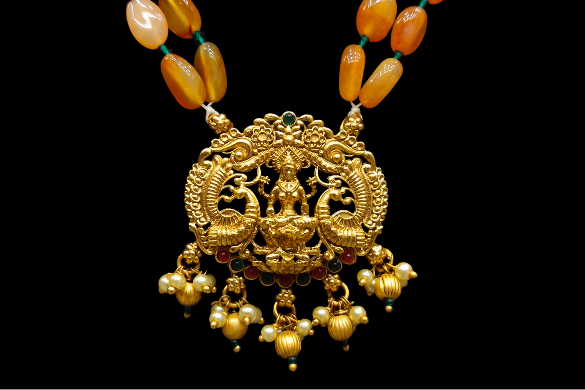 Antique Laxmi Pendant Set With Monalisa Beads Necklace By Asp Fashion Jewellery