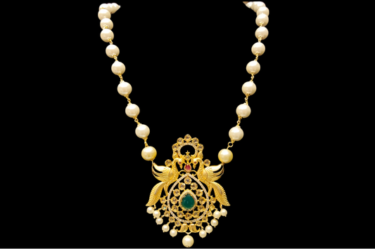 Pearls Necklace With Uncut American Diamond Pendant Set By Asp Fashion Jewellery
