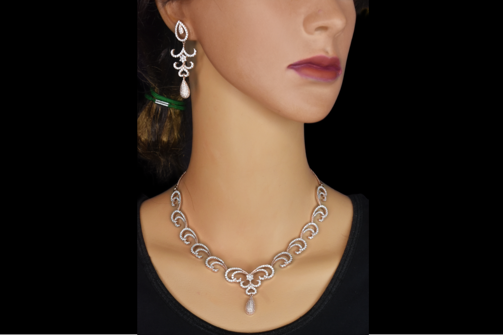 Floret American Diamond Necklace Set - Rose Gold Statement Jewelry