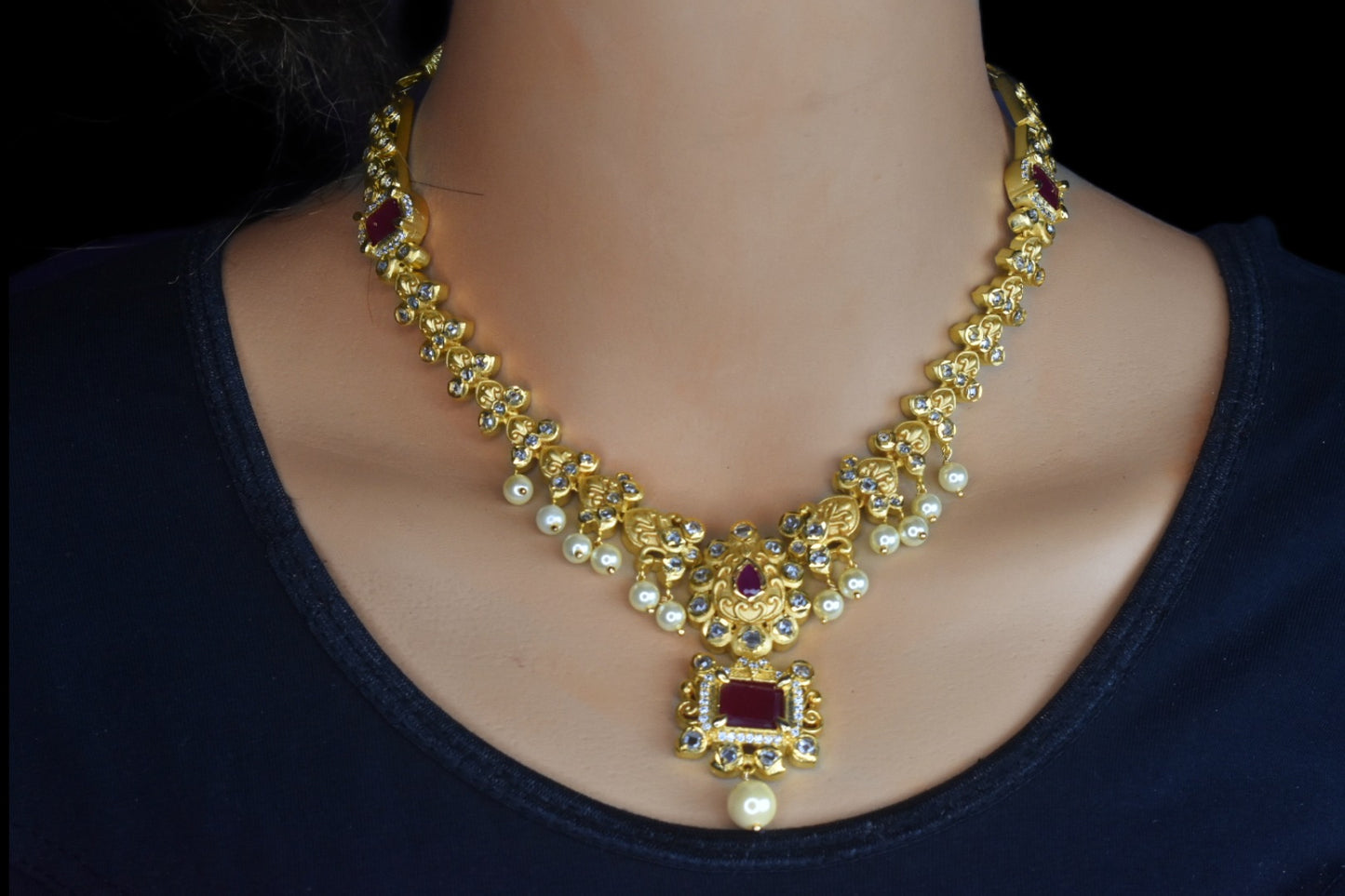 Uncut American Diamonds Necklace Set By Asp Fashion Jewellery