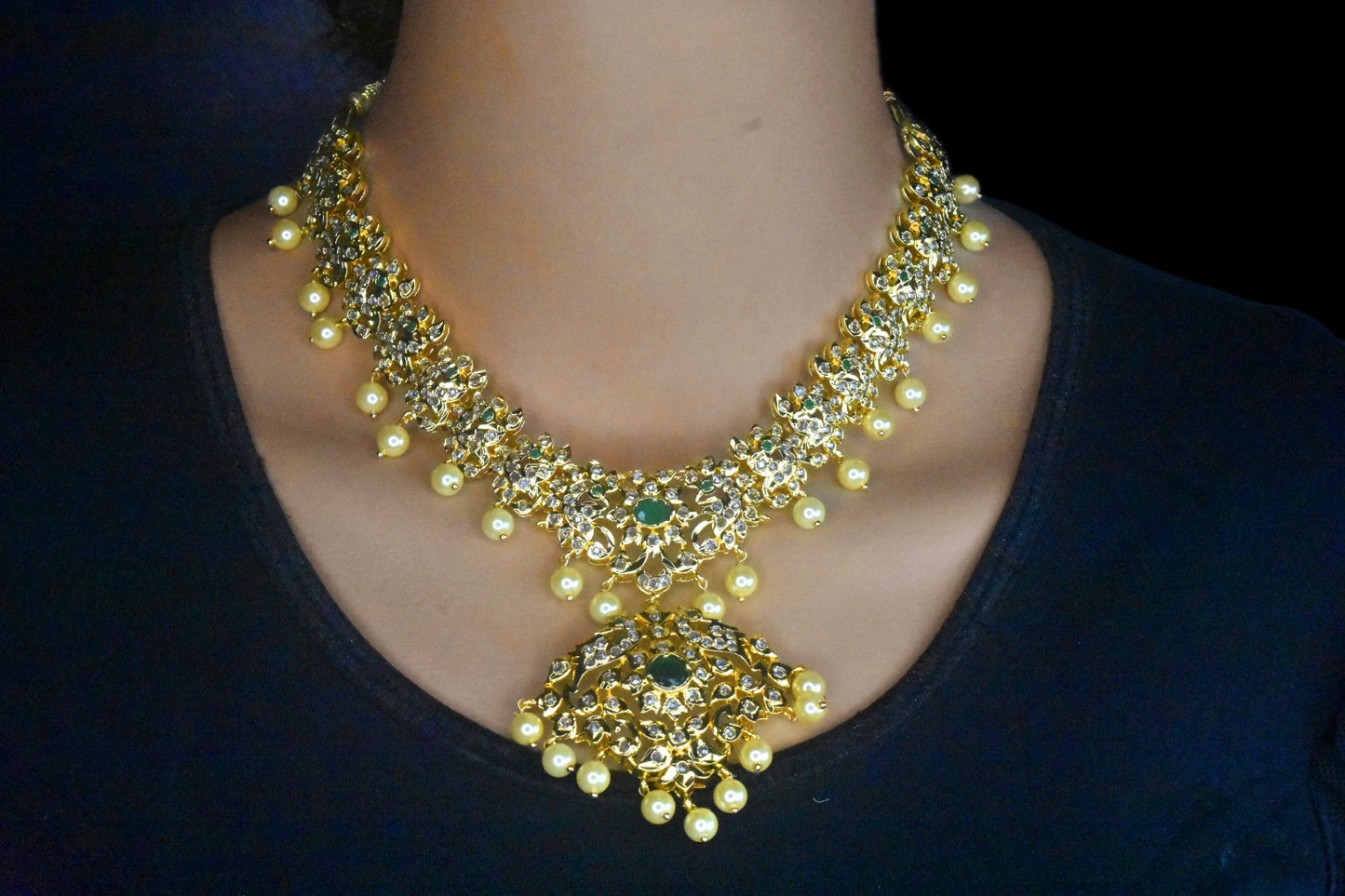 Uncut Diamonds Gold Finished Necklace Set By Asp Fashion Jewellery