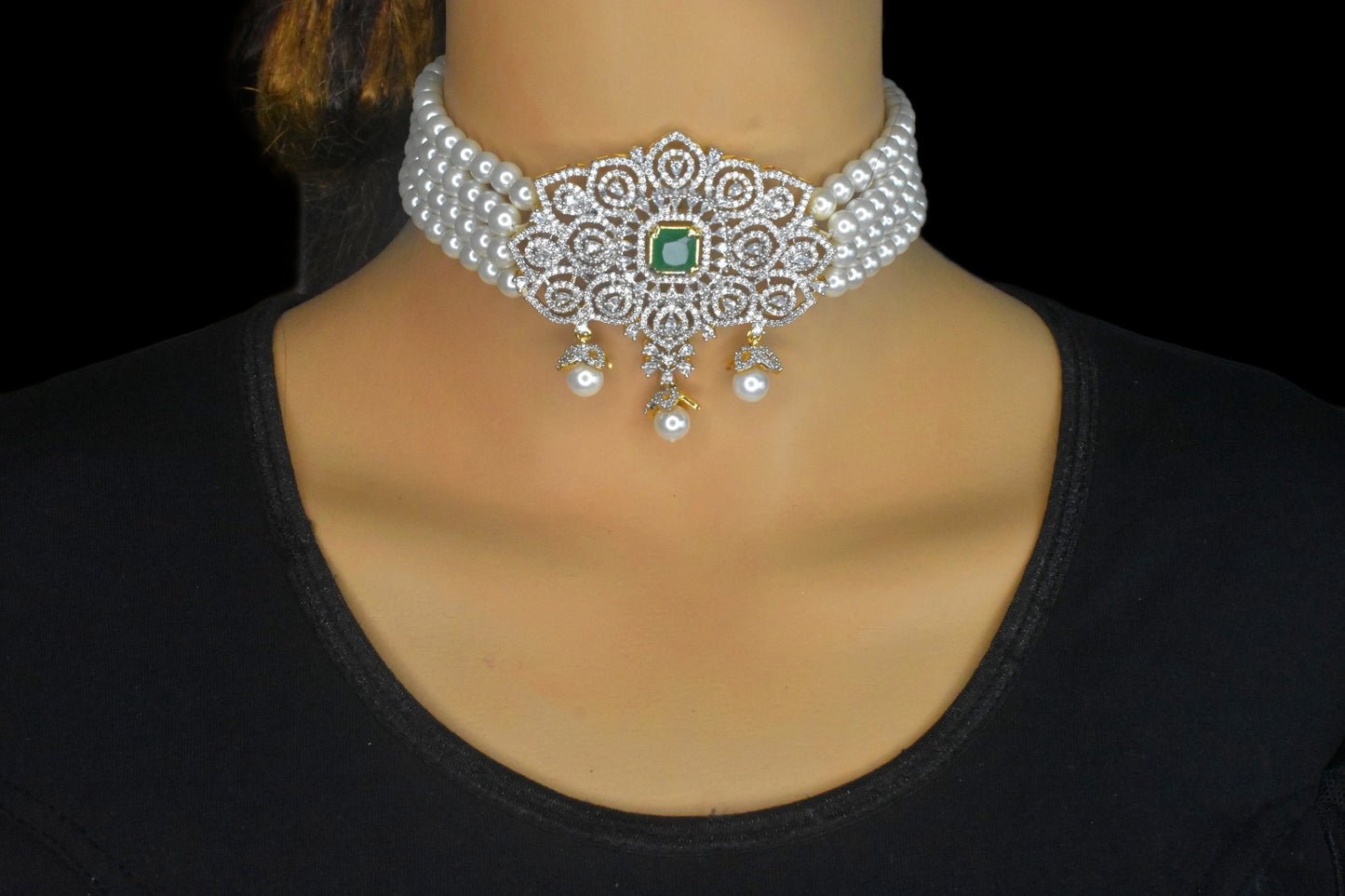 Pearl Choker with Diamond Pendant  By Asp Fashion Jewellery