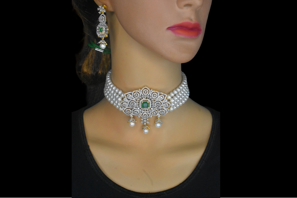 Pearl Choker with Diamond Pendant  By Asp Fashion Jewellery