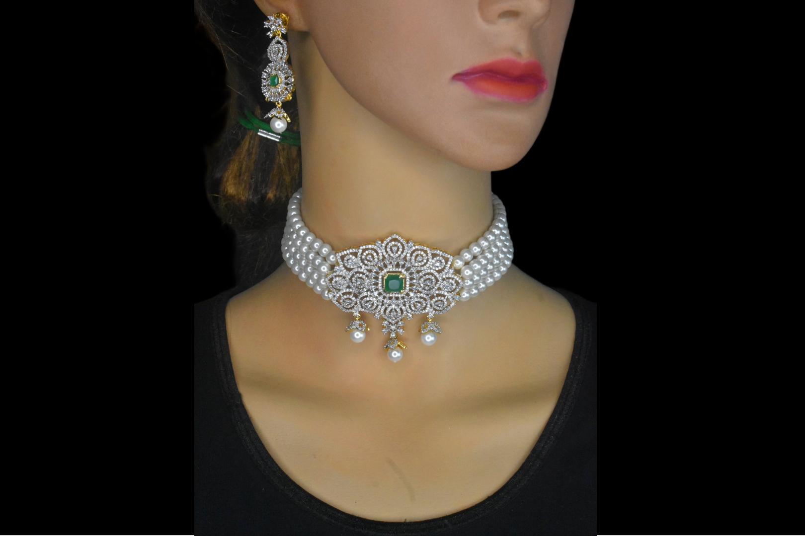 Pearl Choker with Diamond Pendant  By Asp Fashion Jewellery