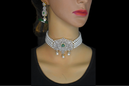Pearl Choker with Diamond Pendant  By Asp Fashion Jewellery