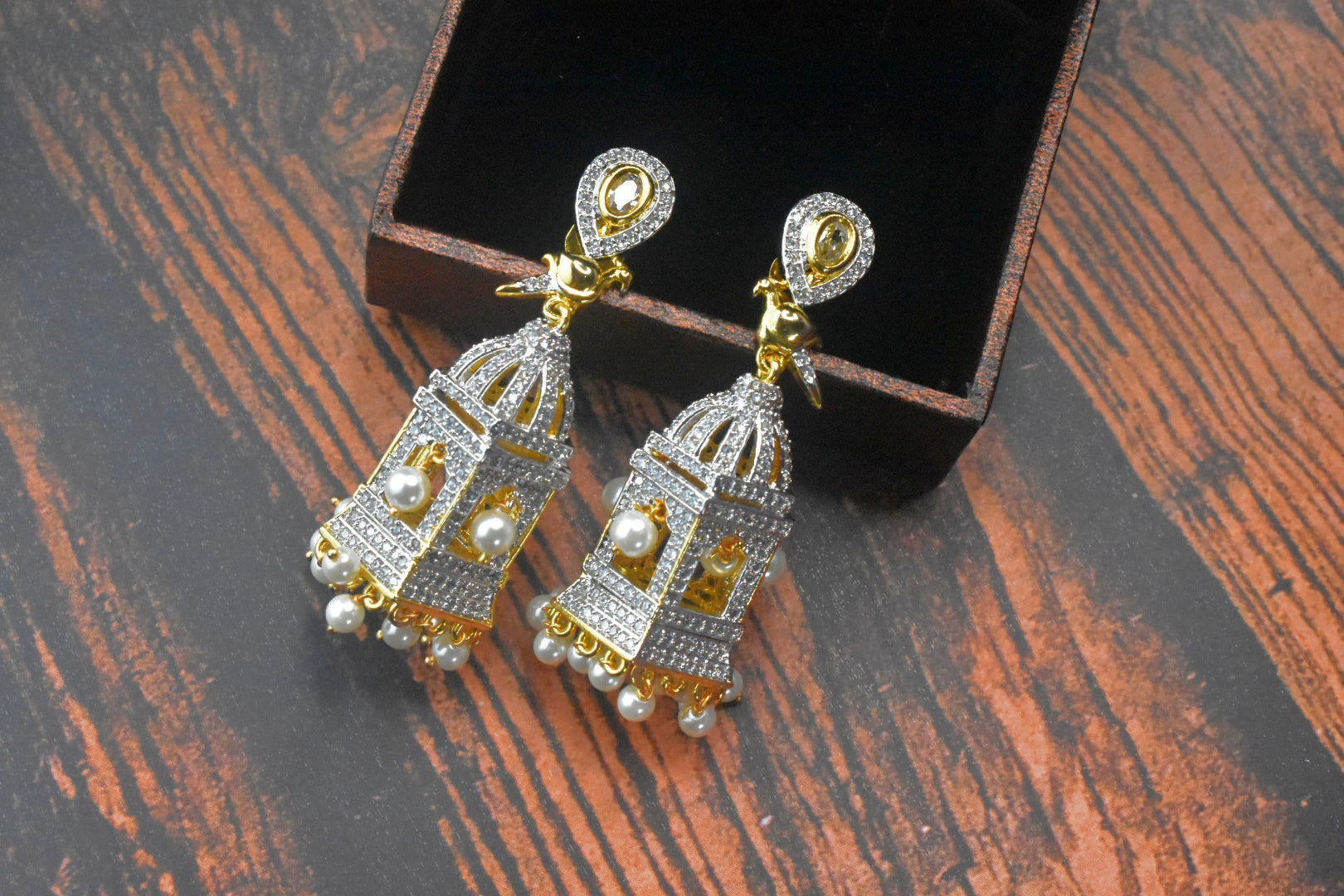 Buy Vintage Style Gold Tone Bird Cage Earrings With Inner Pearl Online in  India  Etsy