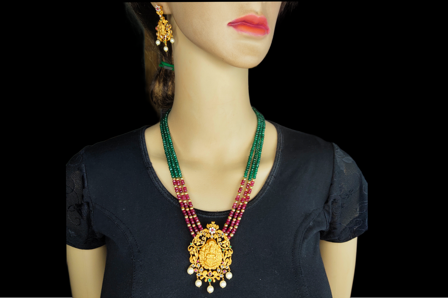 Ruby, Emralds Beads Necklace with Laxmi pendant By Asp Fashion Jewellery 