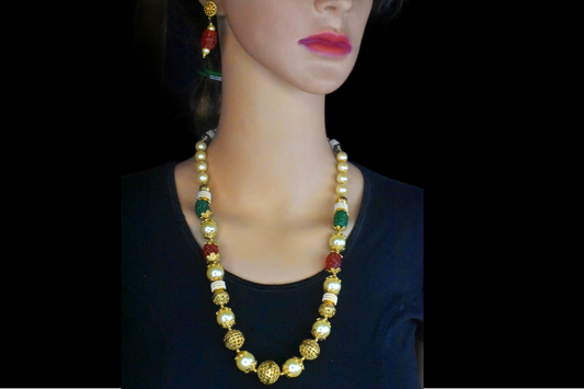 Pearls With Candy Tumbles And Gold Balls Gold Taar Necklace By Asp Fashion Jewellery 
