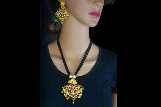 Antique Laxmi Pendant Black Beads Necklace Set By Asp Fashion Jewellery