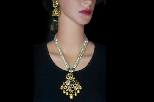 Antique Peacock Pendant With Pearls Necklace By Asp Fashion Jewellery 