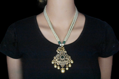 Antique Peacock Pendant With Pearls Necklace By Asp Fashion Jewellery 