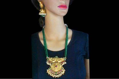 Antique Peacock Pendant With Emerald Beads Necklace By Asp Fashion Jewellery