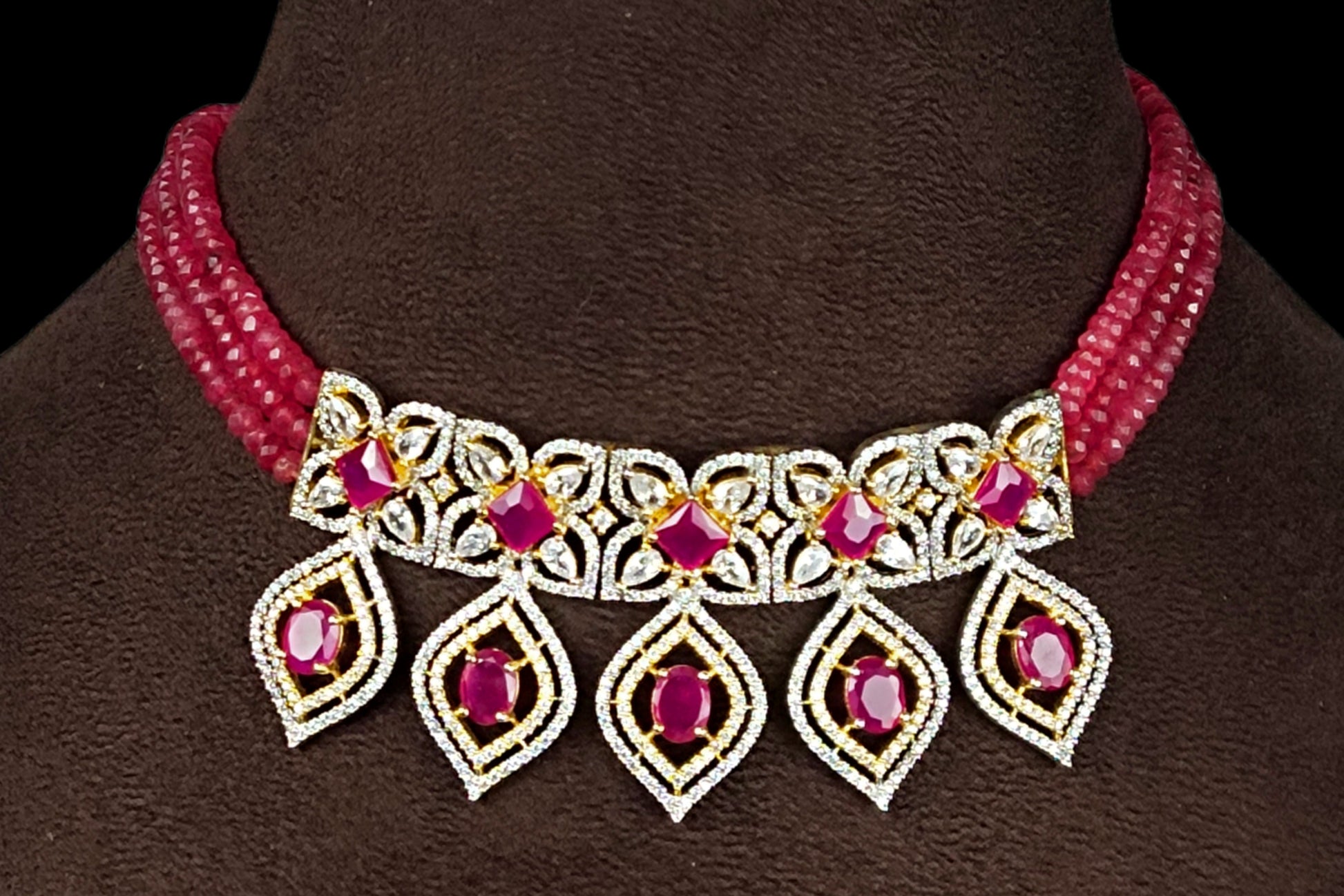 Ruby Beads Choker Set With  Pendant By Asp Fashion Jewellery