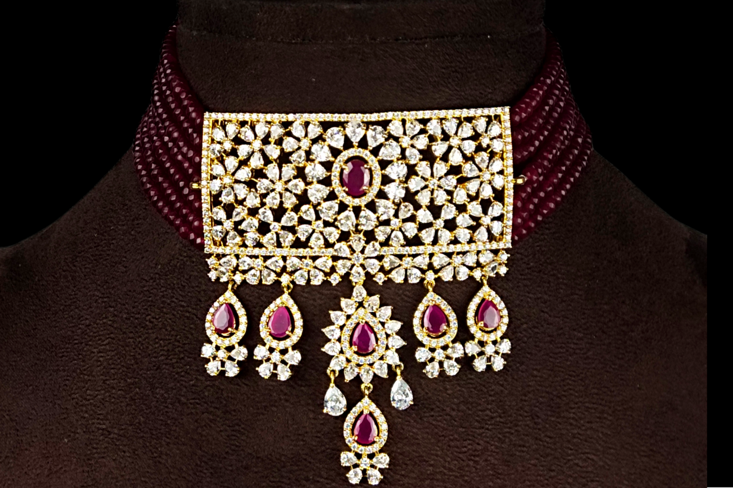 Ruby Beads Choker Set With  Pendant By Asp Fashion Jewellery